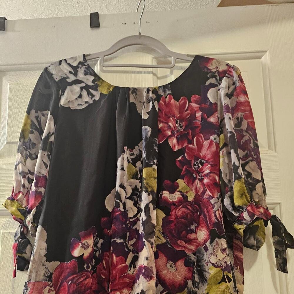Black floral work blouse or everyday casual.